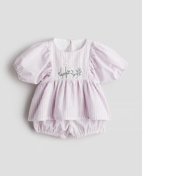 H&M 2-piece Patterned Muslin Set Light Dusty Purple Striped Baby 9-12M - Picture 1 of 9